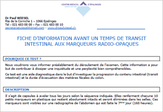 temps de transit intestinal aux marqueurs radio-opaques